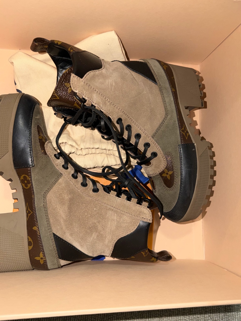 Louis Vuitton Suede & Monogram Combat Boots